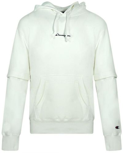 Champion Kleine Klassieke Script Logo Witte Hoodie - Blauw