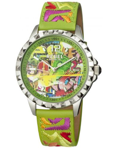 Rebel Dumbo Lime Dial Leather Watch - Green