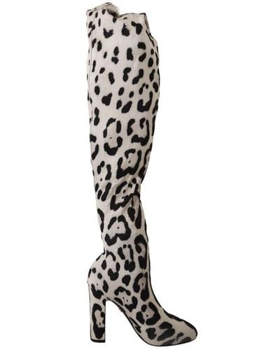Dolce & Gabbana Leopard Stretch Long Boots Polyamide - White