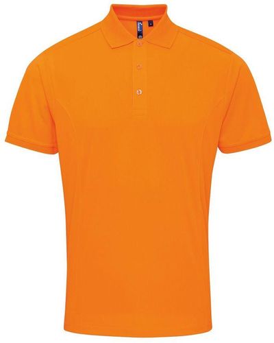 PREMIER Coolchecker Pique Short Sleeve Polo T-Shirt (Neon) - Orange