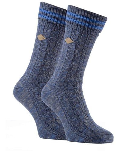 Farah 2 Pack Cable Knit Cotton Boot Dress Socks With Turn Over Top - Blue