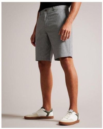 Ted Baker Tura Regular Fit Dogtooth Shorts - Grey