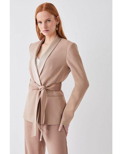 Coast Premium Double Breasted Belted Blazer - Natural
