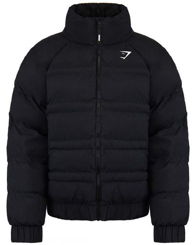 GYMSHARK Essential Black Puffer Jacket - Blue