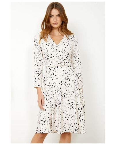 Sosandar Dalmatian Print Wrap Front Dress - White