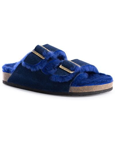 Aus Wooli Australia Portsea Sheepskin Lining Sandals - Blue