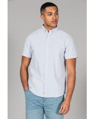 Tokyo Laundry Light Blue 'tiberius' Cotton Short Sleeved Button-up Oxford Shirt - White