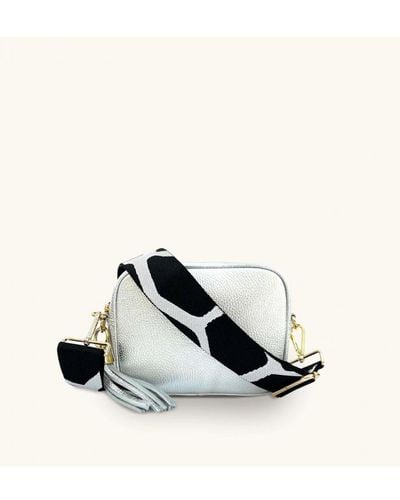 Apatchy London Leather Crossbody Bag With & Giraffe Strap - White