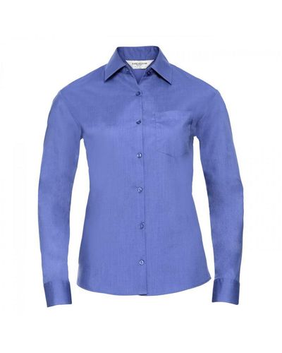 Russell Collection Ladies/ Long Sleeve Shirt (Corporate) - Blue