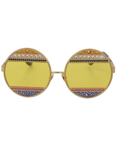 Dolce & Gabbana Gouden Ovale Metalen Kristallen Tinten Zonnebril - Geel