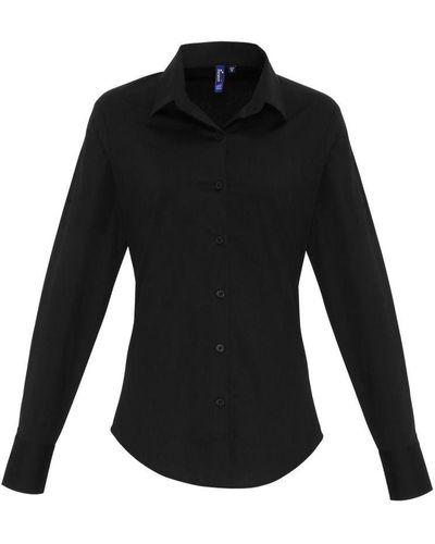 PREMIER Ladies Stretch Fit Poplin Long Sleeve Blouse () - Black