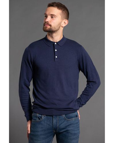 Nines Knitted Long Sleeve Polo Viscose - Blue