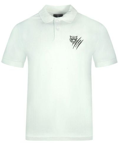 Philipp Plein Tiger Slash Logo White Polo Shirt Cotton