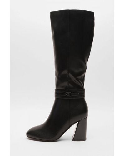 Quiz Wide Fit Faux Leather Knee High Boots - Black