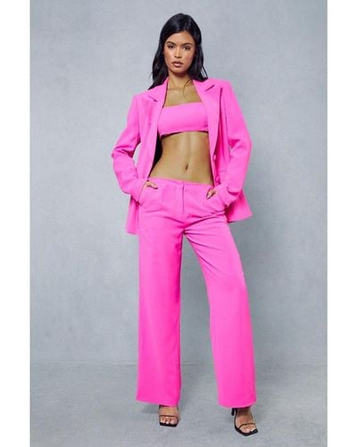 MissPap Tailored Premium Low Waisted Wide Leg Trousers - Pink