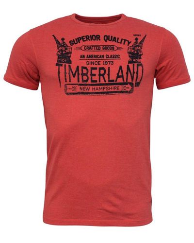 Timberland Vintage New Hampshire Sleeve Slim Fit T-Shirt Top A1Hvk E66 Cotton - Red