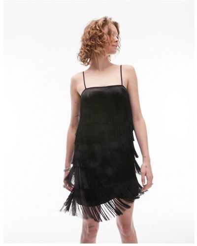 TOPSHOP Fringe Mini Dress - Black
