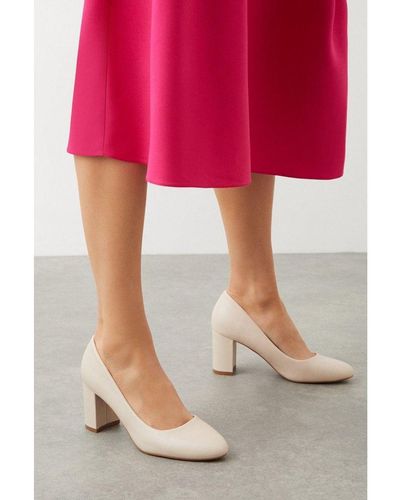 Wallis Dolly Rounded Block Heeled Court Shoes - Pink