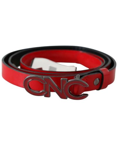 CoSTUME NATIONAL Red Black Reversible Leather Logo Buckle Belt