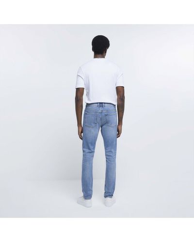 River Island Jeans Light Blue Skinny Fit Faded Akita Trousers Denim - White