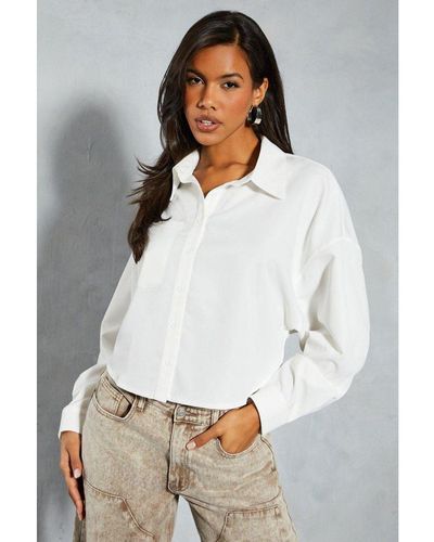 MissPap Oversized Cropped Pocket Shirt - White