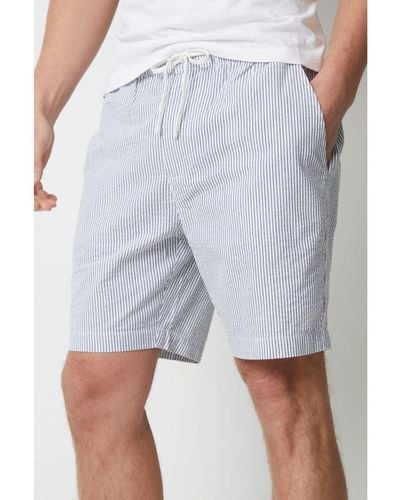 Threadbare 'Cinco’ Elasticated Waist Seersucker Cotton Shorts - Grey