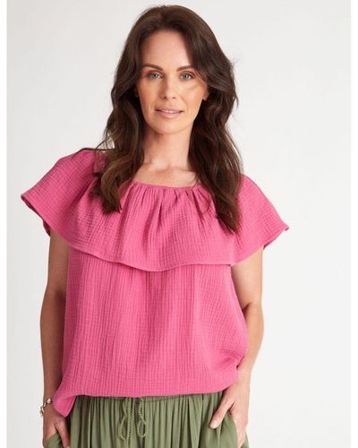 Millers Cap Sleeve Off Shoulder Ruffle Blouse Cotton - Pink