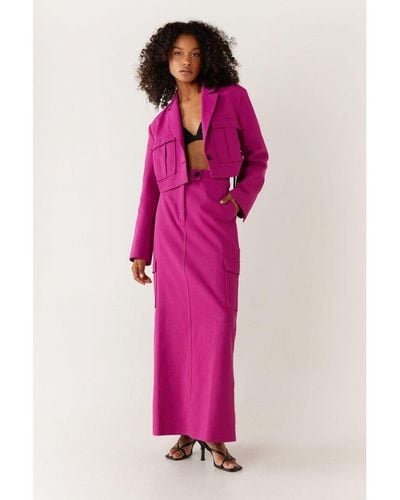 Warehouse Premium Twill Tailored Midaxi Skirt - Pink