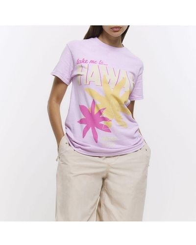 River Island T-Shirt Graphic Print Cotton - Purple