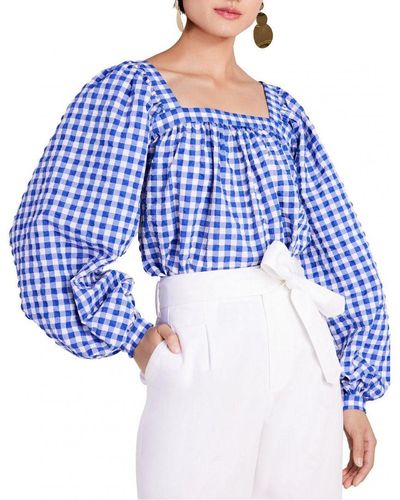 Kate Spade New York Gingham Square Neck Top - Blue