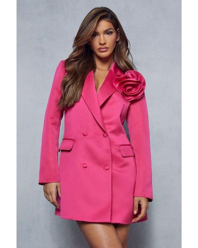 MissPap Detachable Corsage Satin Blazer Dress - Pink
