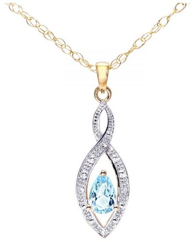 DIAMANT L'ÉTERNEL 9ct Geelgouden Diamanten En Blauwe Topaas Hanger En Ketting