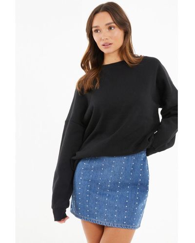 Quiz Denim Embellished Mini Skirt - Black