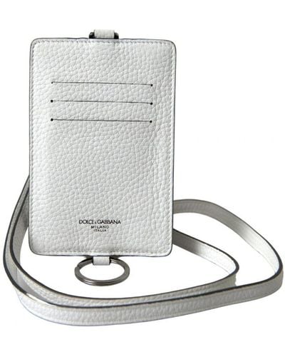 Dolce & Gabbana Logo-Embossed Leather Card Holder With Lanyard - Metallic