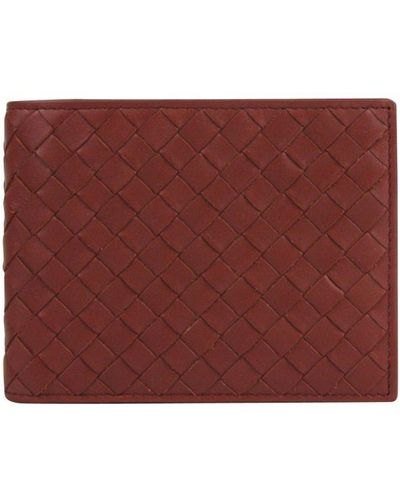 Bottega Veneta Intercciaco Brick Red Leather Woven Bifold Wallet 148324 6332 Leather