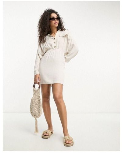 ASOS Linen Drop Shoulder Shirt Dress With Asymmetric Skirt - White