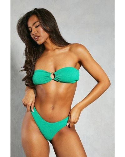 MissPap Crinkle O Ring Bandeau Bikini Set - Green
