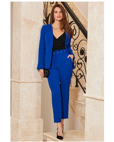 Sosandar Cobalt Belted Tuxedo Trousers - Blue