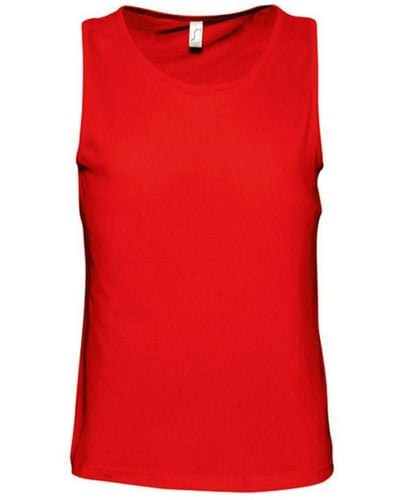 Sol's Justin Sleeveless Tank / Vest Top () Cotton - Red