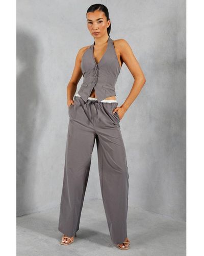 MissPap Tailored Elastic Drawstring Waist Straight Leg Trouser - Grey