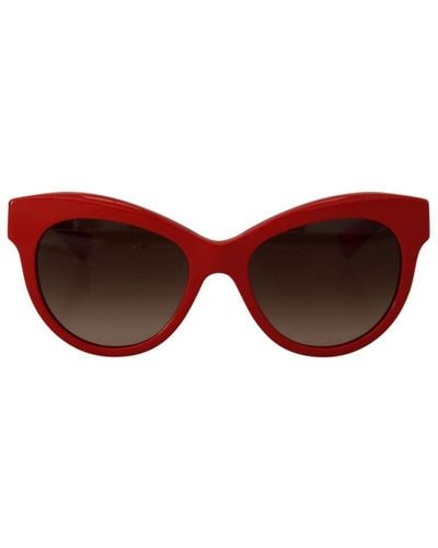 Dolce & Gabbana Floral Arm Cat Eye Sunglasses With Lens - Red