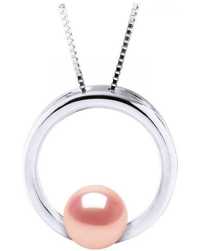 Diadema Circle Necklace Freshwater Pearl Round 8-9 Mm Rose 925 - White
