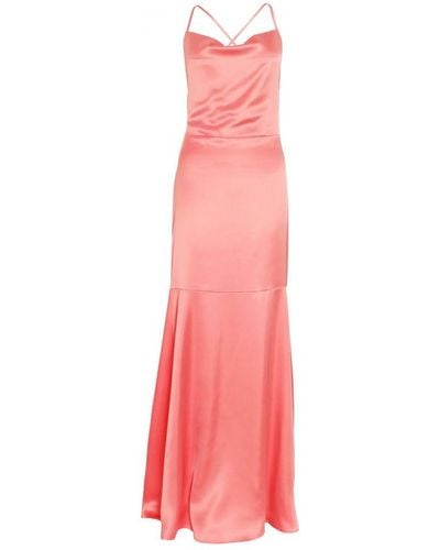 Quiz Coral Satin Cross Back Maxi Dress - Pink