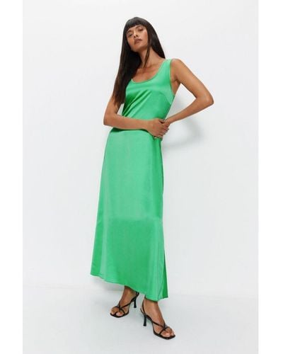 Warehouse Scoop Neck Satin Midi Slip Dress - Green