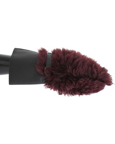 Dolce & Gabbana Black Leather Bordeaux Shearling Gloves - Brown