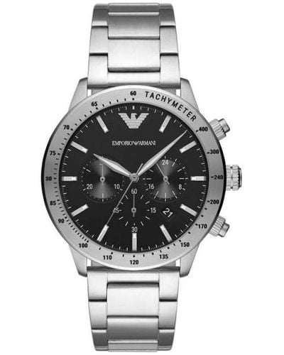 Emporio Armani Silver Steel Chronograph Watch - White