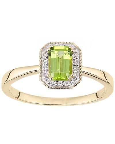 DIAMANT L'ÉTERNEL 9ct Yellow Gold Diamond And Peridot Gemstone Rectangle Cut Ring - Metallic