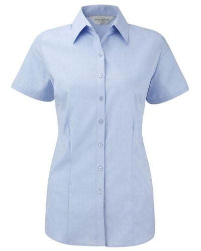 Russell Ladies Herringbone Short Sleeve Work Shirt (Light) - Blue