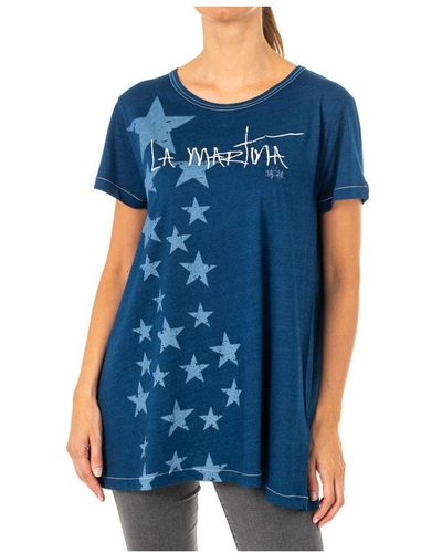 La Martina S Short Sleeve Round Neck T-shirt Lwr304 Cotton - Blue