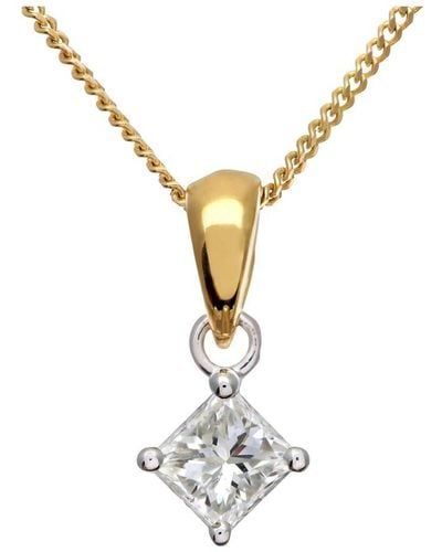 DIAMANT L'ÉTERNEL 18kt Geelgouden 1/4 Karaat J/i-gecertificeerde Princess Cut Diamond Solitare-hanger + Ketting - Metallic